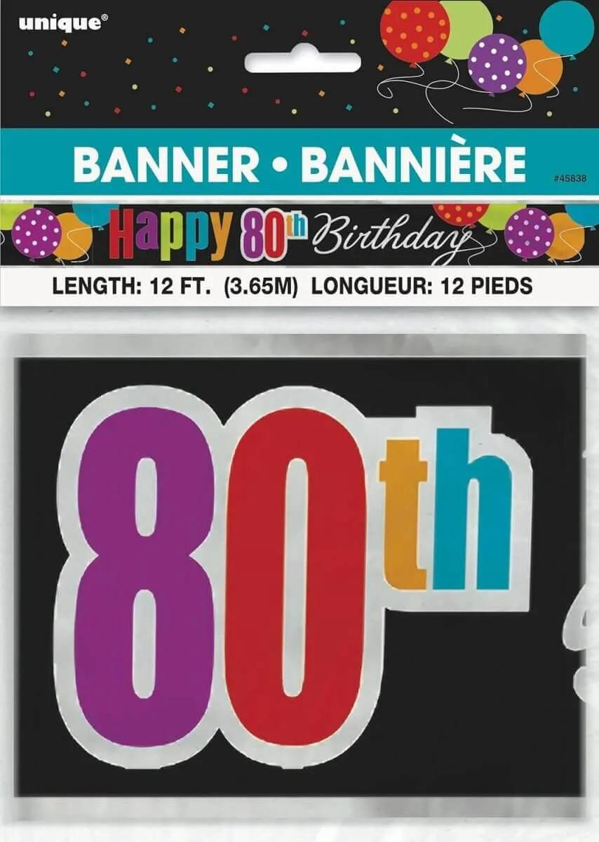 12ft Happy 80th Birthday Banner (1ct)