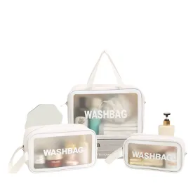 3Pcs Transparent Travel Waterproof Cosmetic Bag Set-White