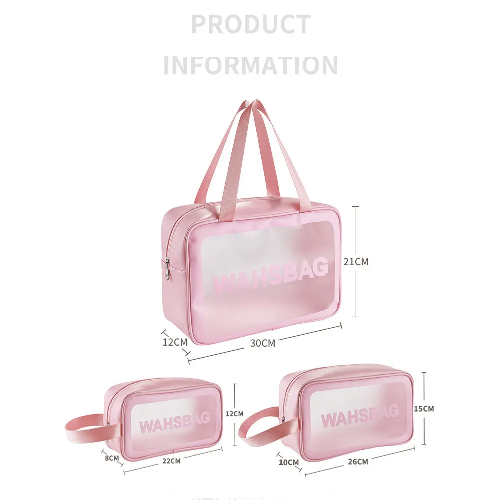 3Pcs Transparent Travel Waterproof Cosmetic Bag Set-White