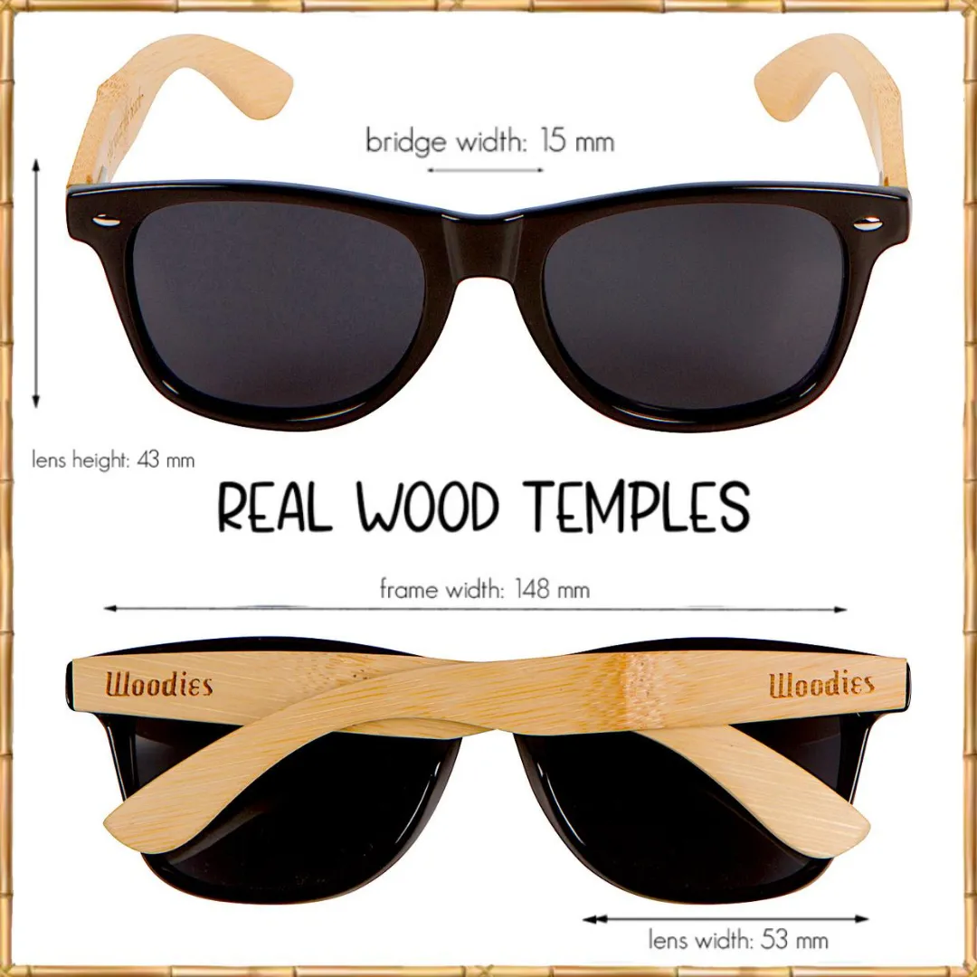 Bamboo Wood Polarized Sunglasses with Black Plastic Frames