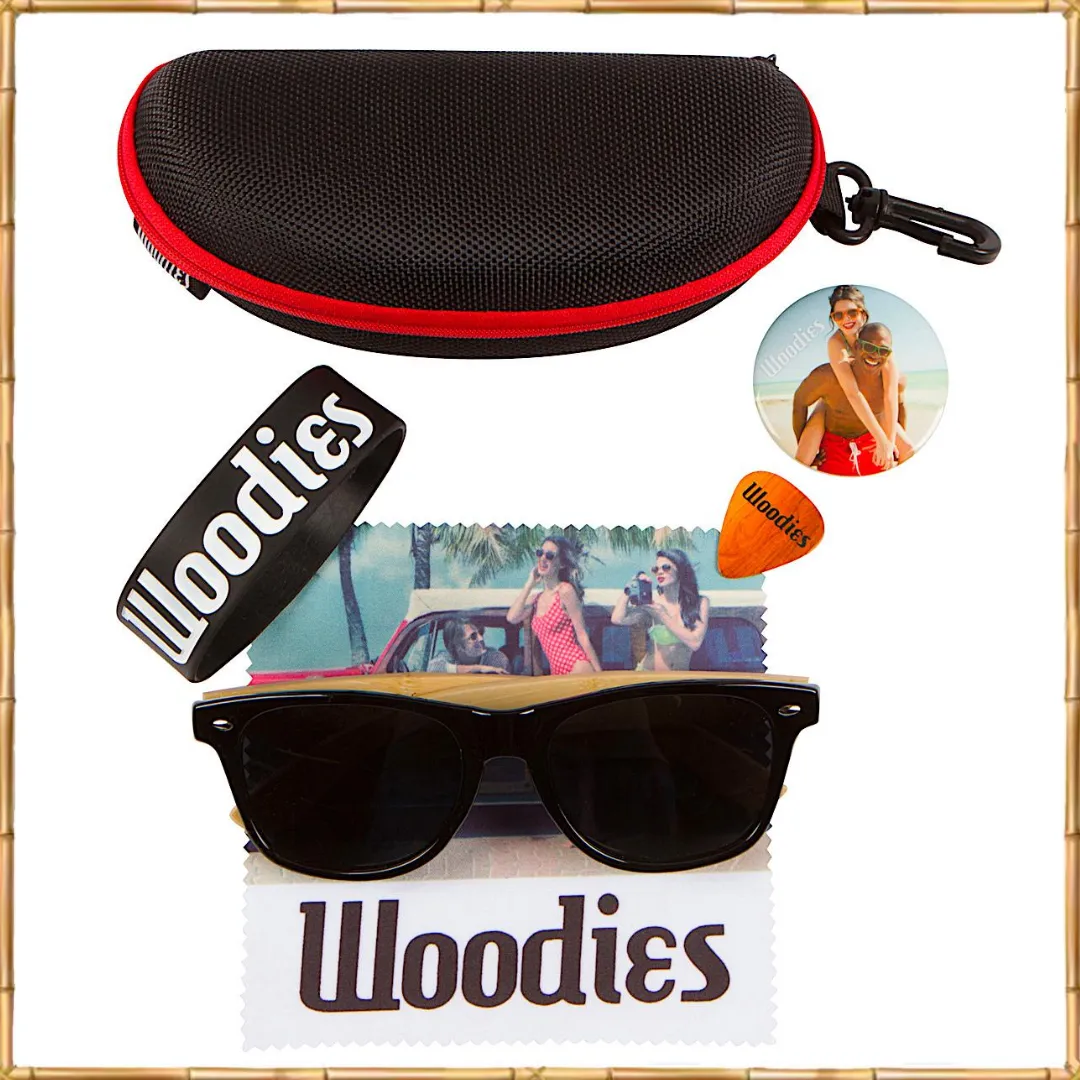 Bamboo Wood Polarized Sunglasses with Black Plastic Frames