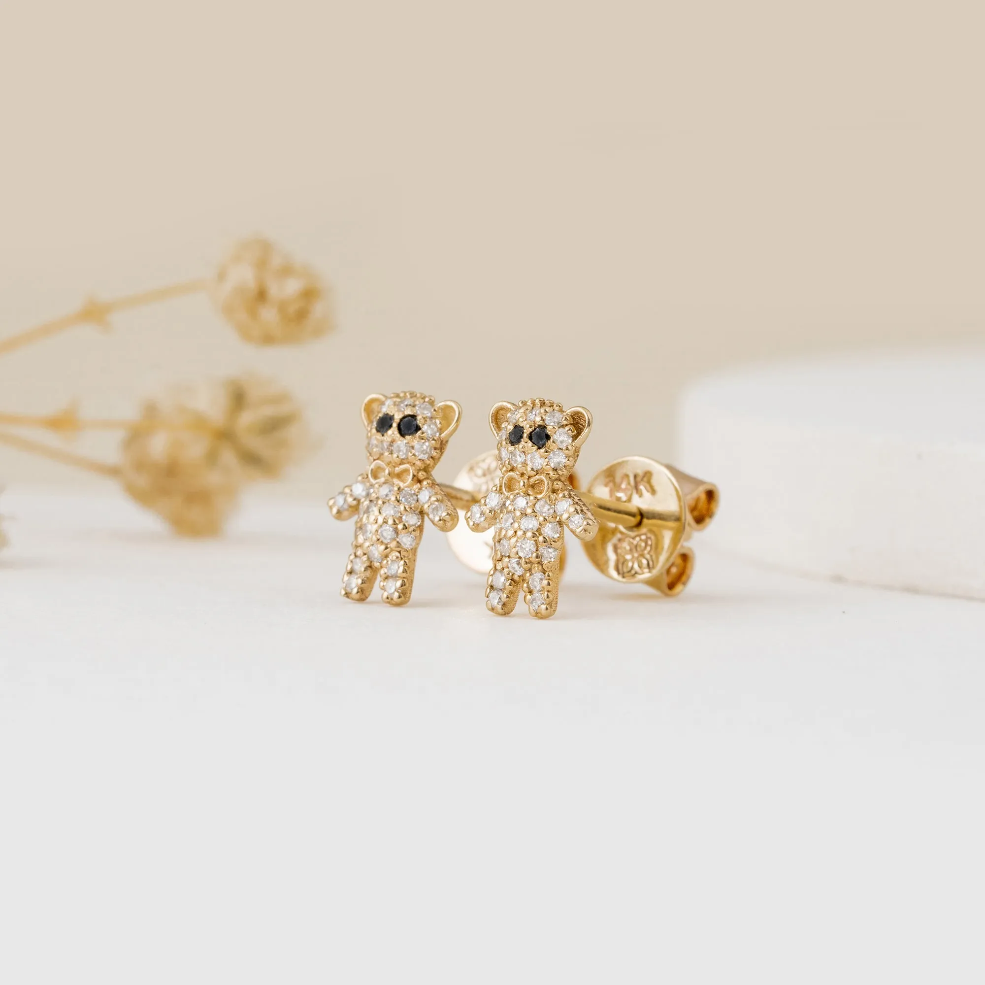 Diamond Teddy Bear Studs, Teddy