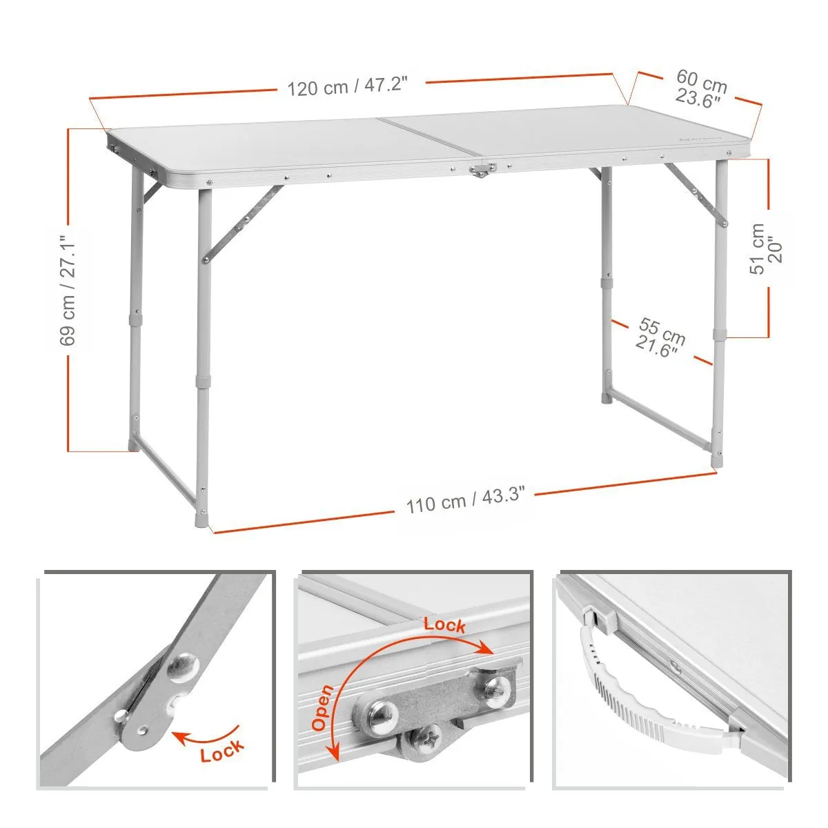 Folding Outdoor Camping Table | Lightweight Aluminum | Adjustable Height | 4 FT Length | CLEARANCE