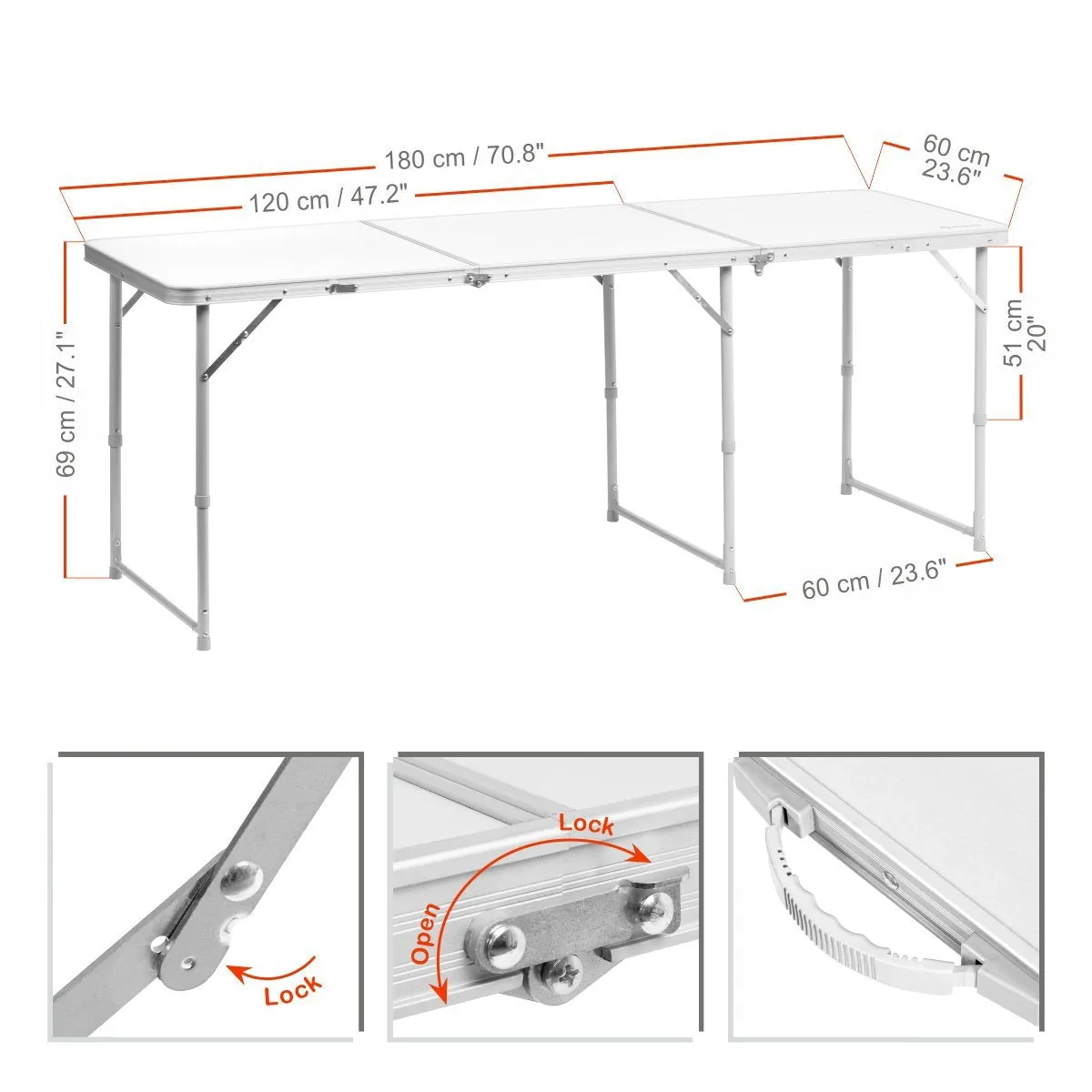 Folding Outdoor Camping Table | Lightweight Aluminum | Adjustable Height | 6 FT Length | CLEARANCE