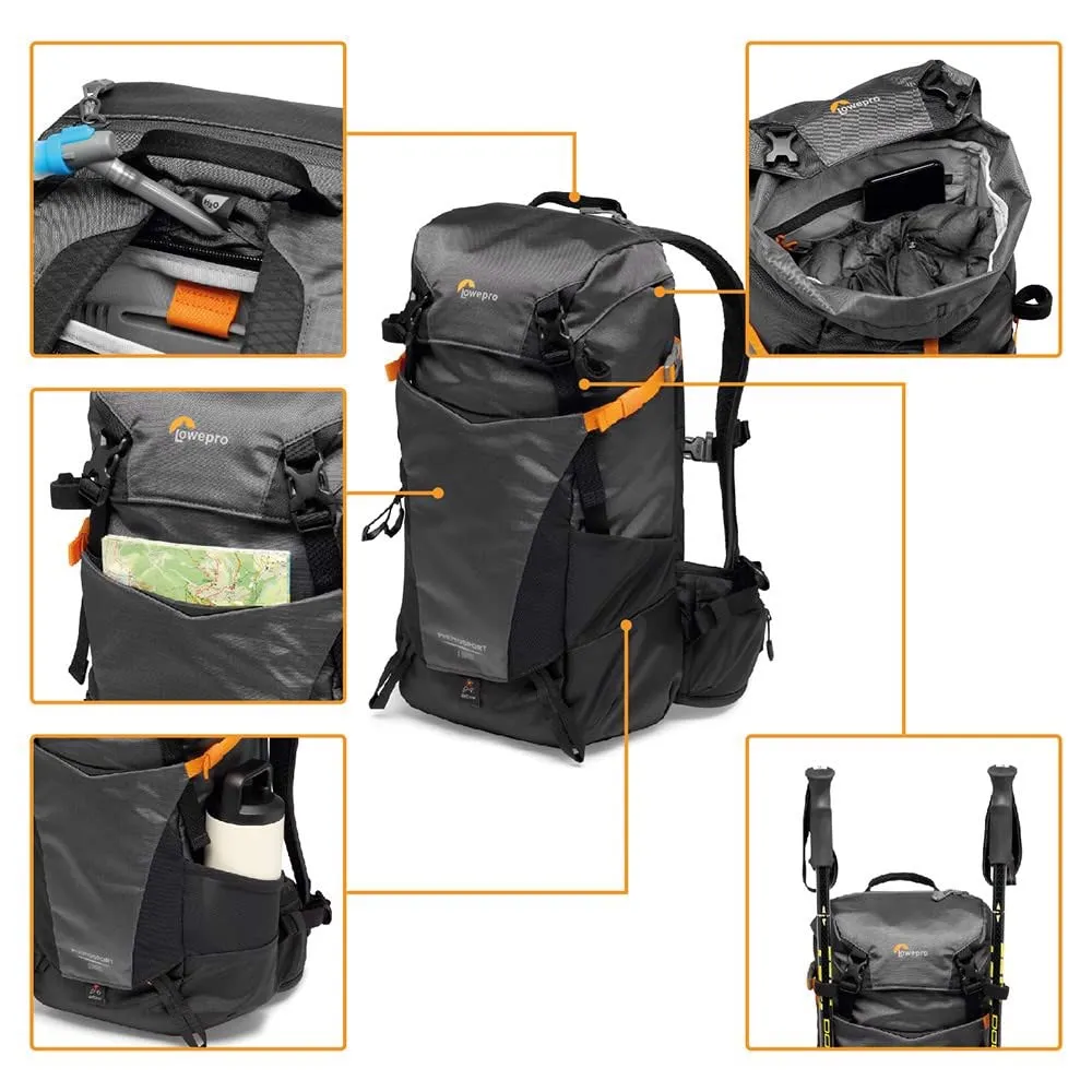 Lowepro PhotoSport BP 15L AW III, Hiking Camera Backpack with Side Access, Removable Camera Insert and Accessory Strap System, Grey, for Mirrorless Camera, Compatible with Sony α6000