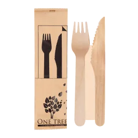 One Tree Wooden Cutlery Set Knife, Fork & Napkin 100pcs