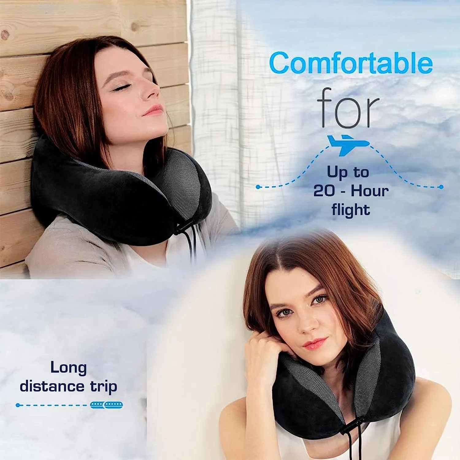 Travel Neck Pillow Combo With Soft Eye Mask, Carry Bag, and Ear Plugs