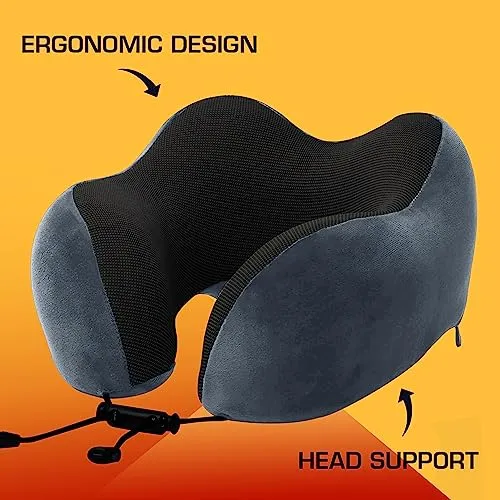 Travel Neck Pillow Combo With Soft Eye Mask, Carry Bag, and Ear Plugs