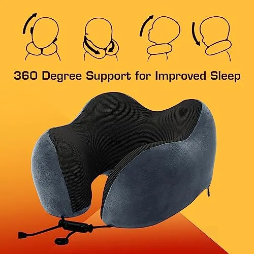 Travel Neck Pillow Combo With Soft Eye Mask, Carry Bag, and Ear Plugs