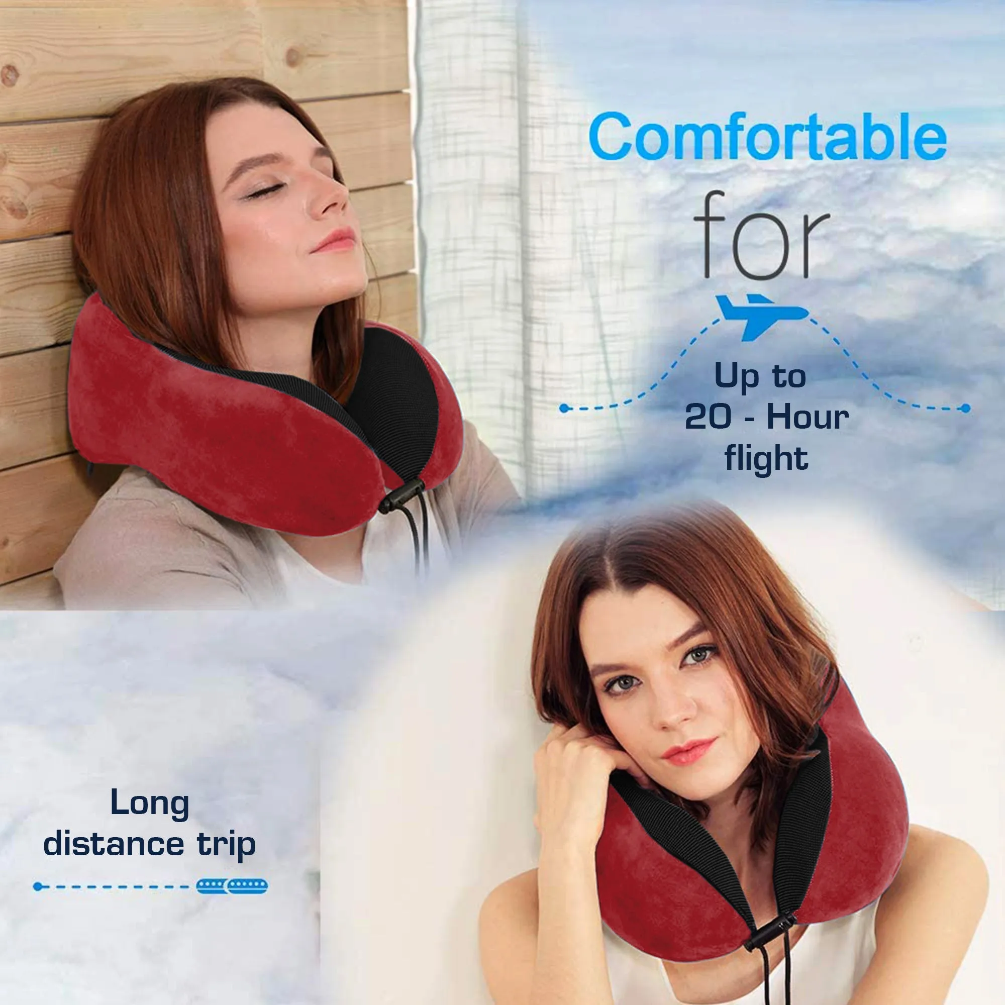 Travel Neck Pillow Combo With Soft Eye Mask, Carry Bag, and Ear Plugs