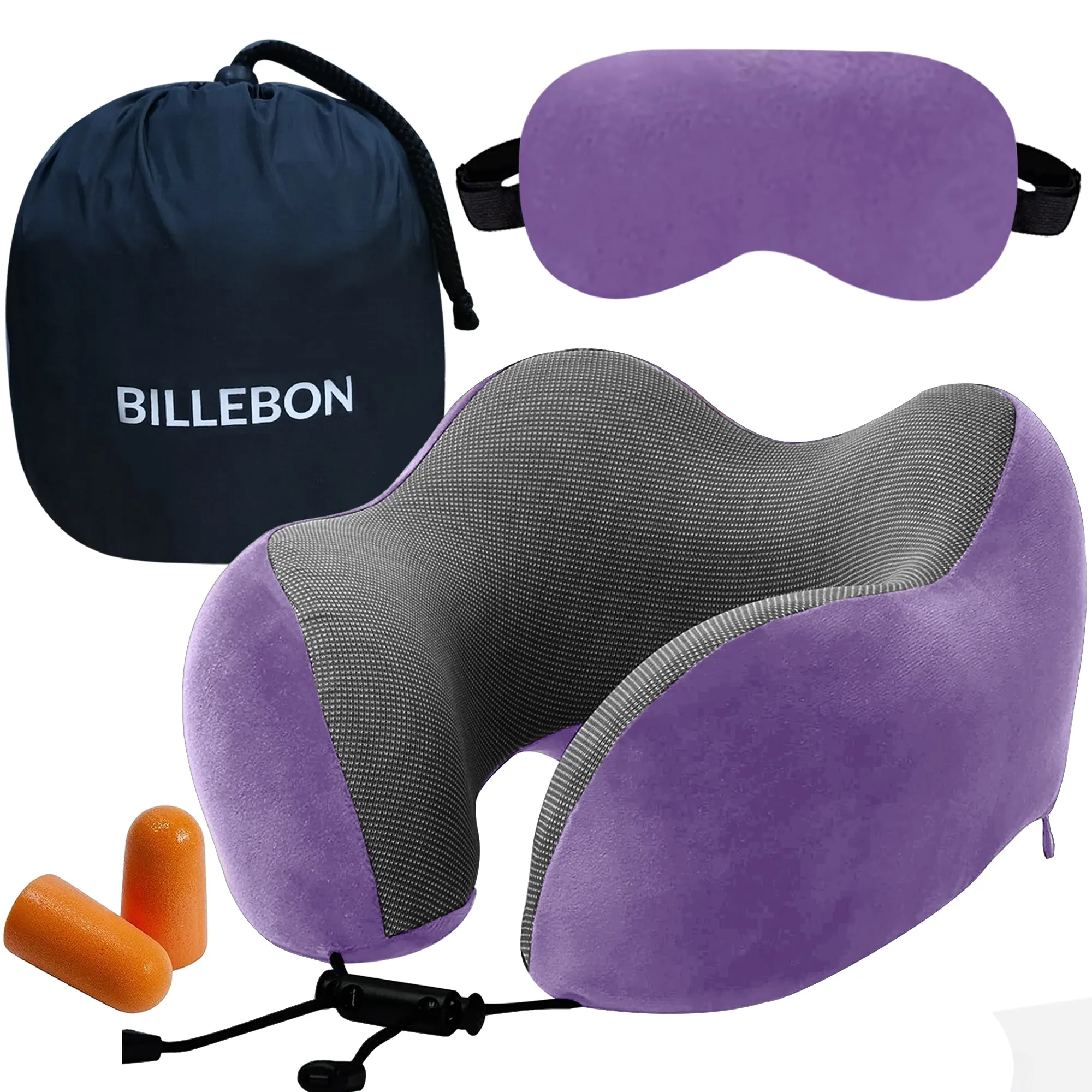 Travel Neck Pillow Combo With Soft Eye Mask, Carry Bag, and Ear Plugs