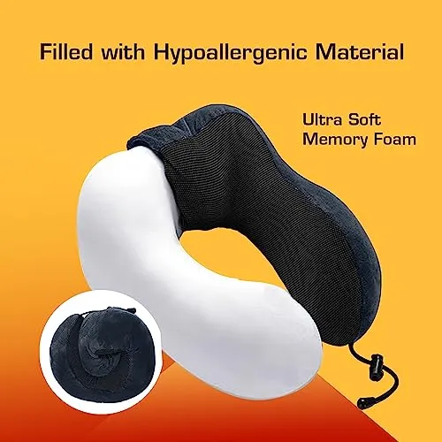 Travel Neck Pillow Combo With Soft Eye Mask, Carry Bag, and Ear Plugs