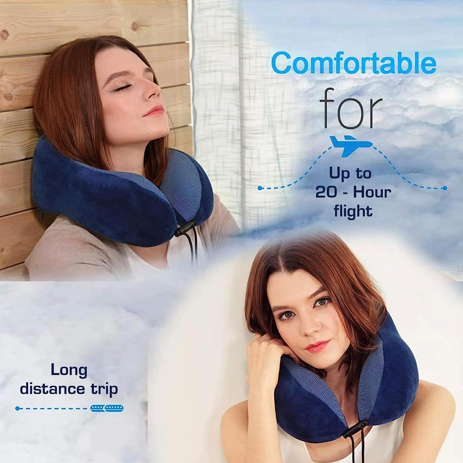 Travel Neck Pillow Combo With Soft Eye Mask, Carry Bag, and Ear Plugs